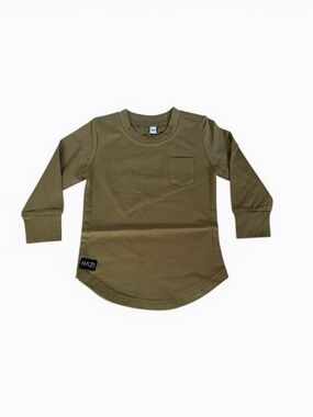 Kids' Long Sleeve Pocket Tee in Olive